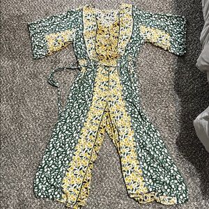Democracy Leafy Green and Yellow Jumpsuit